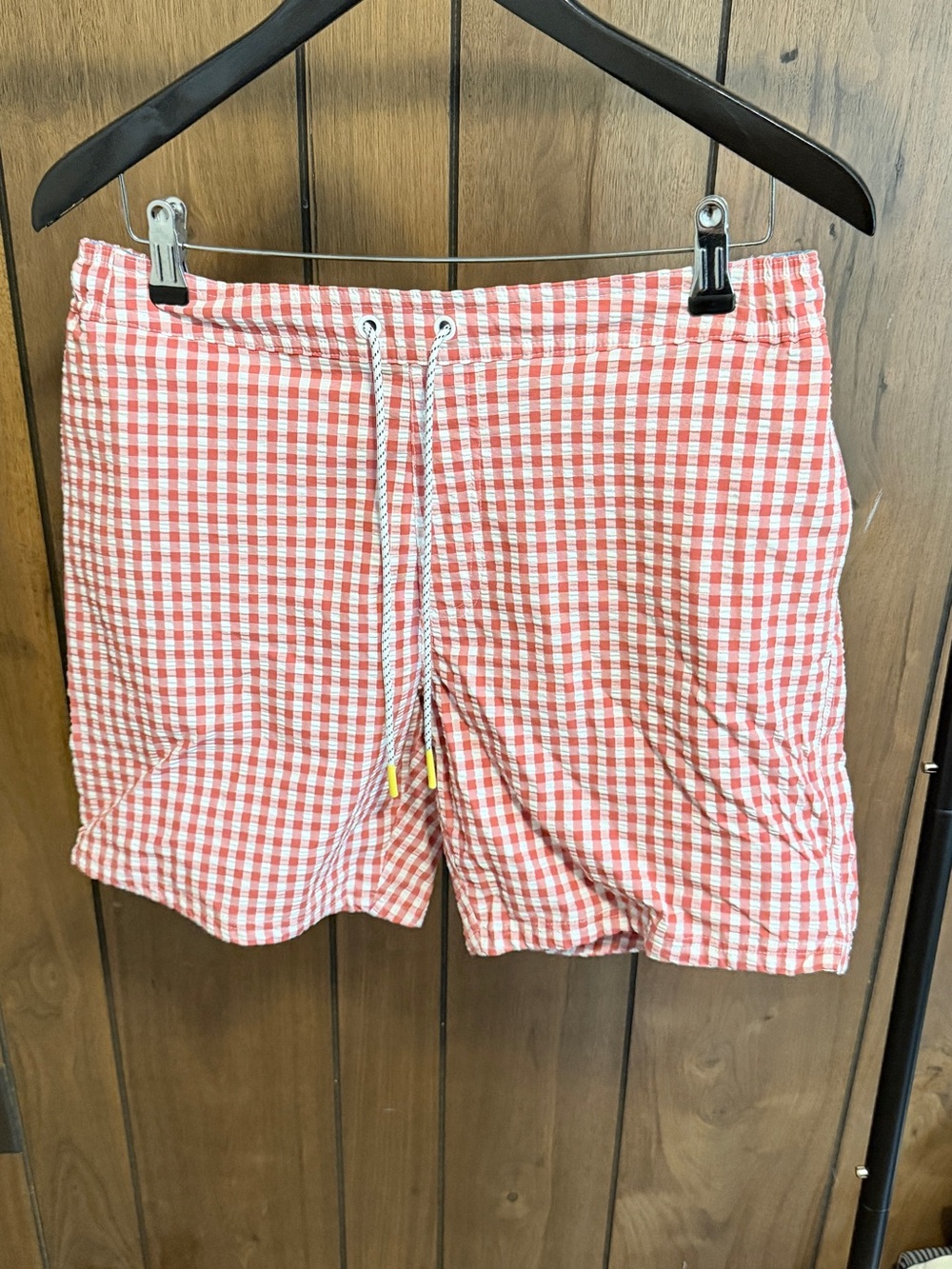 Bonobos Riviera Red and White Gingham Swim Trunks